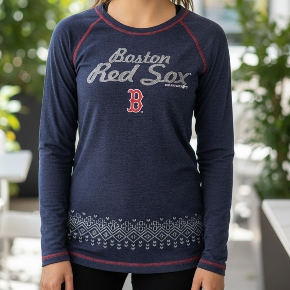 Boston Red Sox Women's Long Sleeve T-Shirt Navy Blue Team Athletics MLB Small